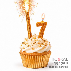SET BENGALA Y VELA NUMERAL NUMERO 7 CON GIBRE ORO